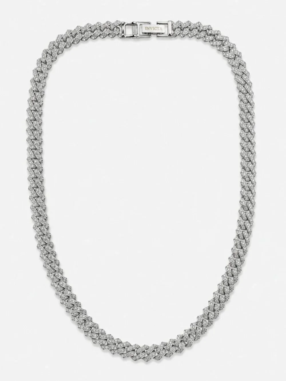 Invicta Elements 80865 Iced Out Cuban Link Necklace Silver 21.65